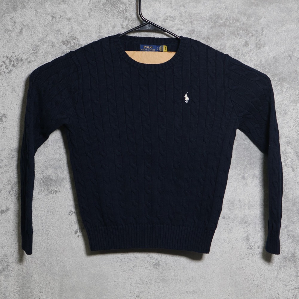 Polo Ralph Lauren Sweater Womens Large Navy Blue Cable Knit Cotton Preppy Casual
